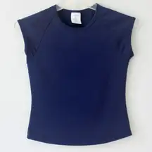 Erika Navy Blue Cap Sleeve Sleeveless Stretchy Athletic Shirt Top Small