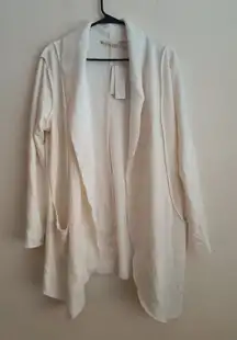 Soft Surroundings Off White Soft Cozy Cotton Ribbed Open Front Cardigan Large