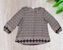 Vintage Y2K Moa Moa Geometric Print Cinch Sleeves Blouse S