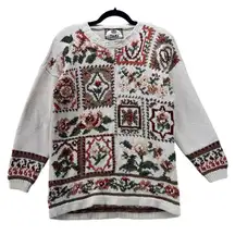 Vintage Chunky Sweater Medium‎ Cottagecore Indie Granola Patchwork Knit Floral
