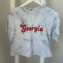 Colortone Georgia Grey and White Tie-Dye Crop Top Short Sleeve Tee Shirt Size L