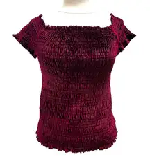Almost Famous Velour‎ Smocked Burgundy Top Size XL Dark Academia Witchy Gothic