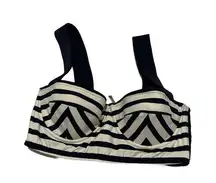 Kate Spade White/Navy Striped Underwire Bustier Bikini Swimwear Top Extra Small