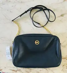 MICHAEL KORS Fulton Solid Navy Leather East West Crossbody Bag
