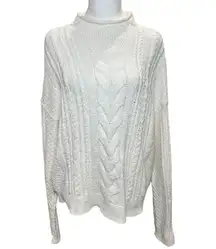 J. Crew White Cable Knit Cotton Blend Crewneck Sweater XL Pullover Cozy Preppy