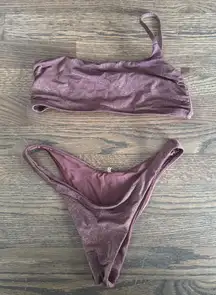 Asymmetrical One Shoulder Sparkly Plum Purple Bikini Set