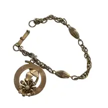 Vintage Gold-Tone Floral Pendant Chain Link Bracelet With Clasp