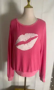 Wildfox Pink Kiss Graphic Baggy Beach Jumper Sweatshirt Medium