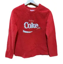 Enjoy Coke Sherpa Fleece  Sweatshirt/Sleepwear Embroidered Logo Red‎ Small