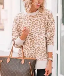 AERIE AMERICAN EAGLE Oversized Desert Sweatshirt Cream Tan Leopard Cheetah Tunic