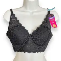 Maidenform ‎ Bra NWT Black Lace 36C Convertible Halter Wireless Foam Cups Soft