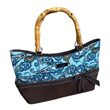 Vintage Y2K Kate Spade Paisley Bow Bamboo Top Handles Purse