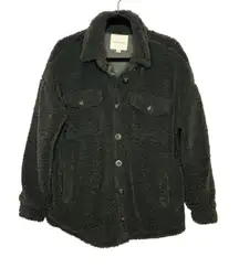 Hem & Thread Medium Sherpa Shacket Dark Olive Green Warm Cozy