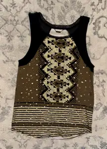 Custo Barcelona Sleeveless Mix Geo & Floral Printed Tank Top Y2K Tan & Black Size S. EUC. 