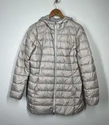 Eddie Bauer Womens Packable Down Puffer Jacket Medium Gray Coat Lightweight