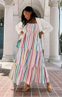 Draper James  rainbow striped tiered maxi dress size XXlarge