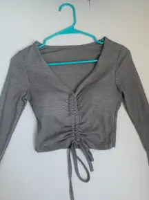 Gray Ruched long Sleeve Crop Top