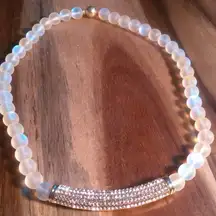 Champagne Aurora Borealis Glass with Champagne Austrian Crystal Boho Necklace