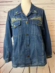 Denim & Co Jean Jacket Plus size 1X Trucker Coat Bling Cotton Y2K‎ 90s