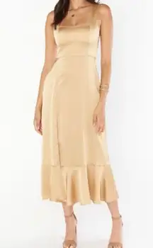 Show Me Your Mumu New  Champagne Satin Claire Midi Dress Size Large