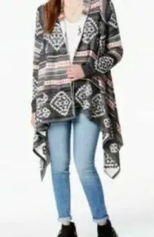 Eyeshadow Boho Chic Open Front Tribal Aztec Long Knitted Cardigan Sweater Western, Size S