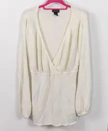 Faux Wrap Front Tie Back Cream Sweater