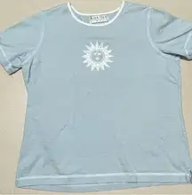 Vintage 90’s/Y2K Norton Studios Baby Blue Sun Print Ringer Style Tee M