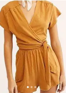 Free People Fauna Wrap Romper Women Small Brown Linen Blend Western Granolagirl