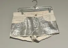 Joes Jeans white Silver Sequin Jean Shorts Cut Offs
