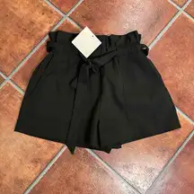 NWT Showpo Black High Waisted Belted Stretch Shorts Size 2