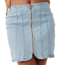 Free People Layla Zip Denim Mini Skirt in Starwash Blue Size 8