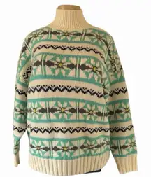 American Eagle Oversized Fair Isle Sweater • XS (Fits M/L) • Green/Cream Nordic