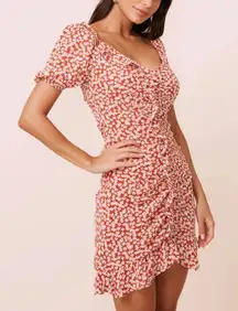ASTR The Label Orange and White Floral Ruched Ruffle Dress Small