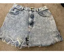 Vtg 80s No Excuses Distressed Acid Wash Booty Denim Shorts Juniors 7 Size Small