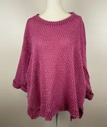 Umgee  Crochet Knit Pink Sweater‎ Size Large Oversized Flowy Boho