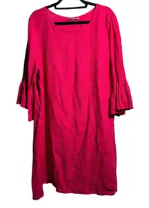 Bryn Walker Bright Pink Linen Dress Bell Sleeve Boho XL