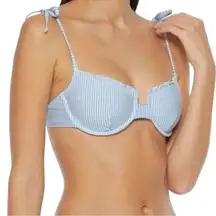 Onia Louisa Bikini Top Ruffle-Trimmed Striped Seersucker Swim Top Blue Size XS