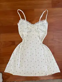 Coquette Dainty Cream Lace Trim Mini Floral Rosette Bow Mini Dress