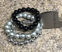 NWT Charlotte Russe Black Silver Beaded Bracelets