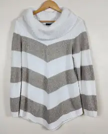 Apt 9 Cowl Neck Chevron Sweater M White Gray Soft Cozy Tunic Knit Hygee Cozycore