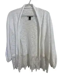 White Sheer Floral Lace Open Front Cardigan Size Large Fairy Coquette Cottage