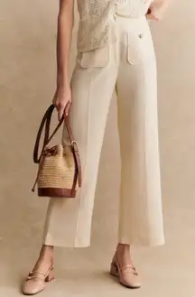 NWT Sezane Emilio Mid Rise Straight Wide Leg Cropped Trouser Pant Beige Size 8