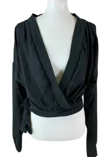 Rebdolls Black Wrap Front Tie Waist Long Sleeve Top Plus Size 2X