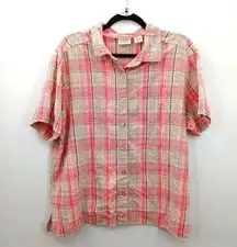 020. Classic Elements Woman Pink Button Up Short Sleeve Blouse Top 1XL