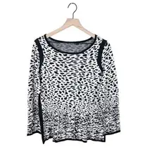Hannah Black and White Leopard Animal Print Rayon Knit Sweater Womens Size Large