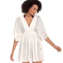 Lauren Ralph Lauren White Crinkle V-Neck Swim Cover Up Tunic Dress Women's L NWT
