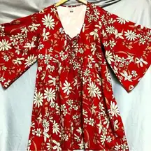 No brand small Boho, wide sleeve, baby doll type, red orange cream flowers