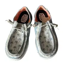 HEYDUDE Wendy Tropical Women's‎ 7 Blue Palm Tree Slip On Resort Casual Summer