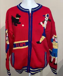 Traditional Trading Co Women’s Size M Red Baseball Zip Up Sweater Team Hand Knit