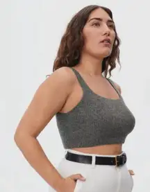EVERLANE Cozy Stretch Tank Charcoal Grey Ribbed Knit Square Neck Crop XL cozy